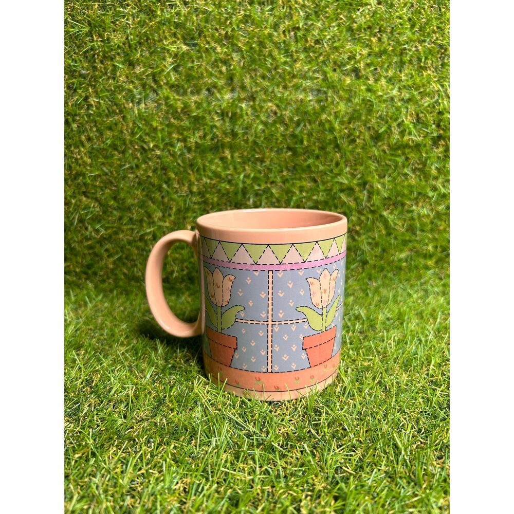 Vintage Russ Berrie Tulip Patchwork Coffee Mug‎